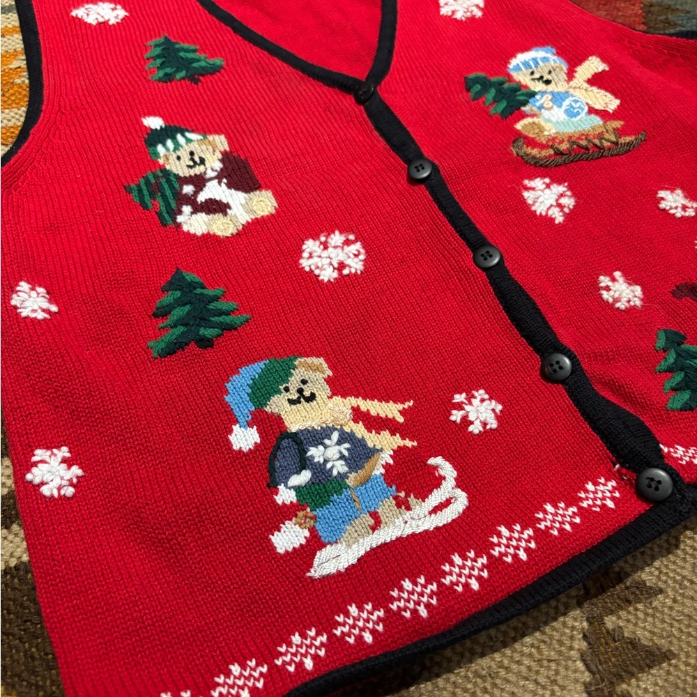 Festive Red Knit Vest with Holiday Bears - Picture 3 of 8
